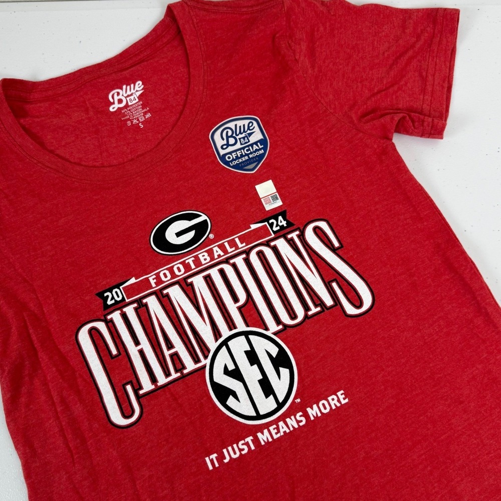 Blue 84 Georgia Bulldogs SEC Champions 2024 Football TShirt Red Womens Small NEW